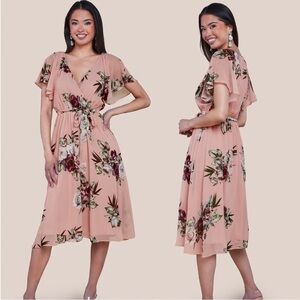 Goddiva Floral Printed Chiffon Midi Dress